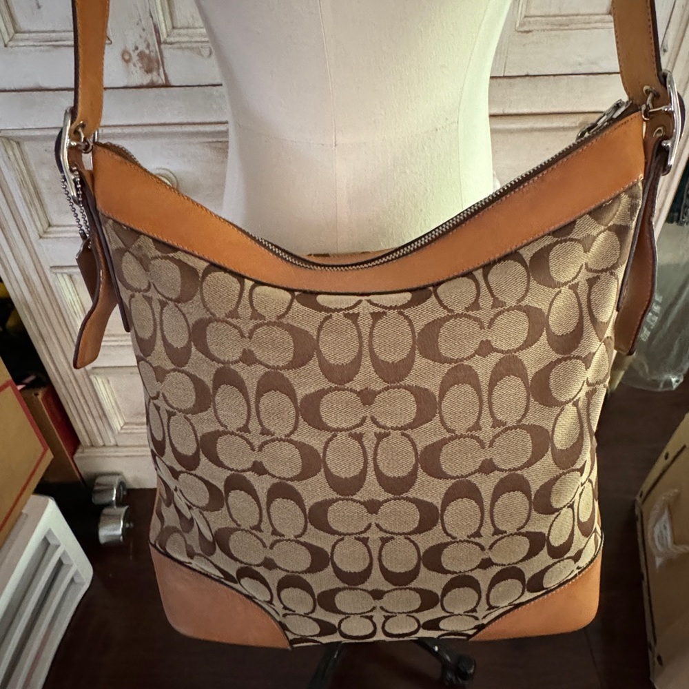 Coach Tan and Brown Monogram Shoulder Bag